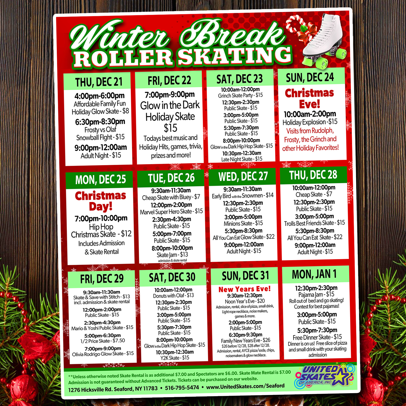 United Skates Seaford Winter Break Calendar