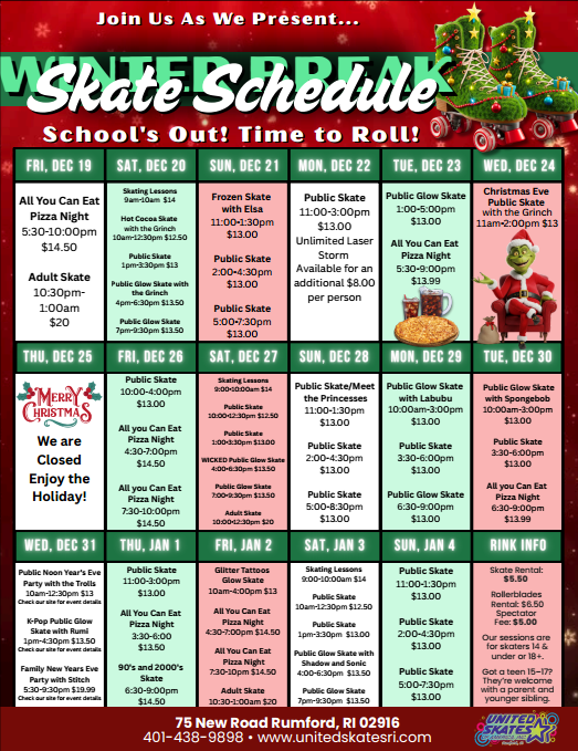 Updated Winter Schedule Rink 28