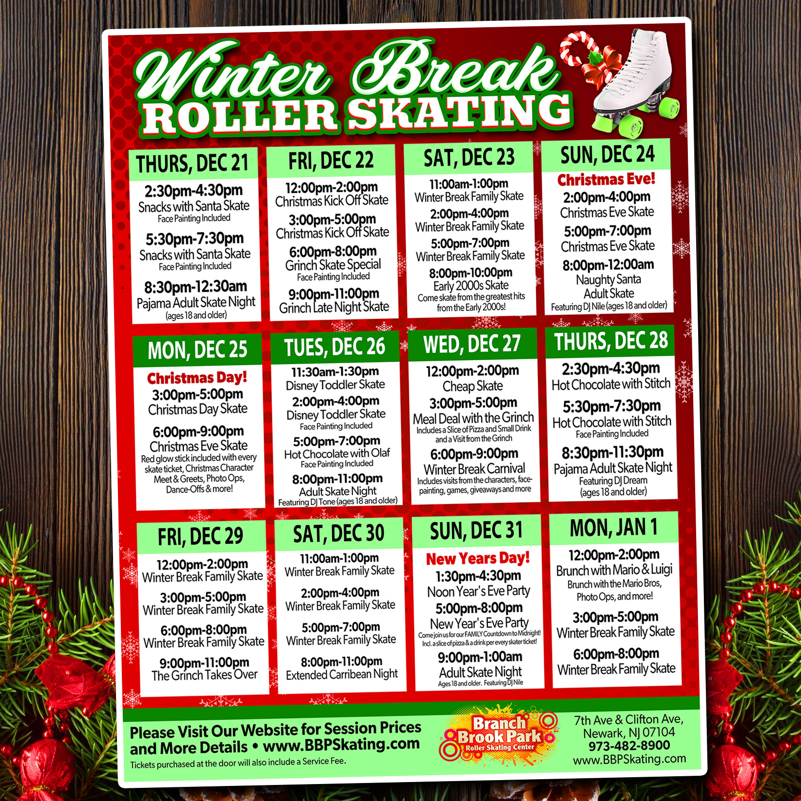 BBP Skating Winter Break Calendar