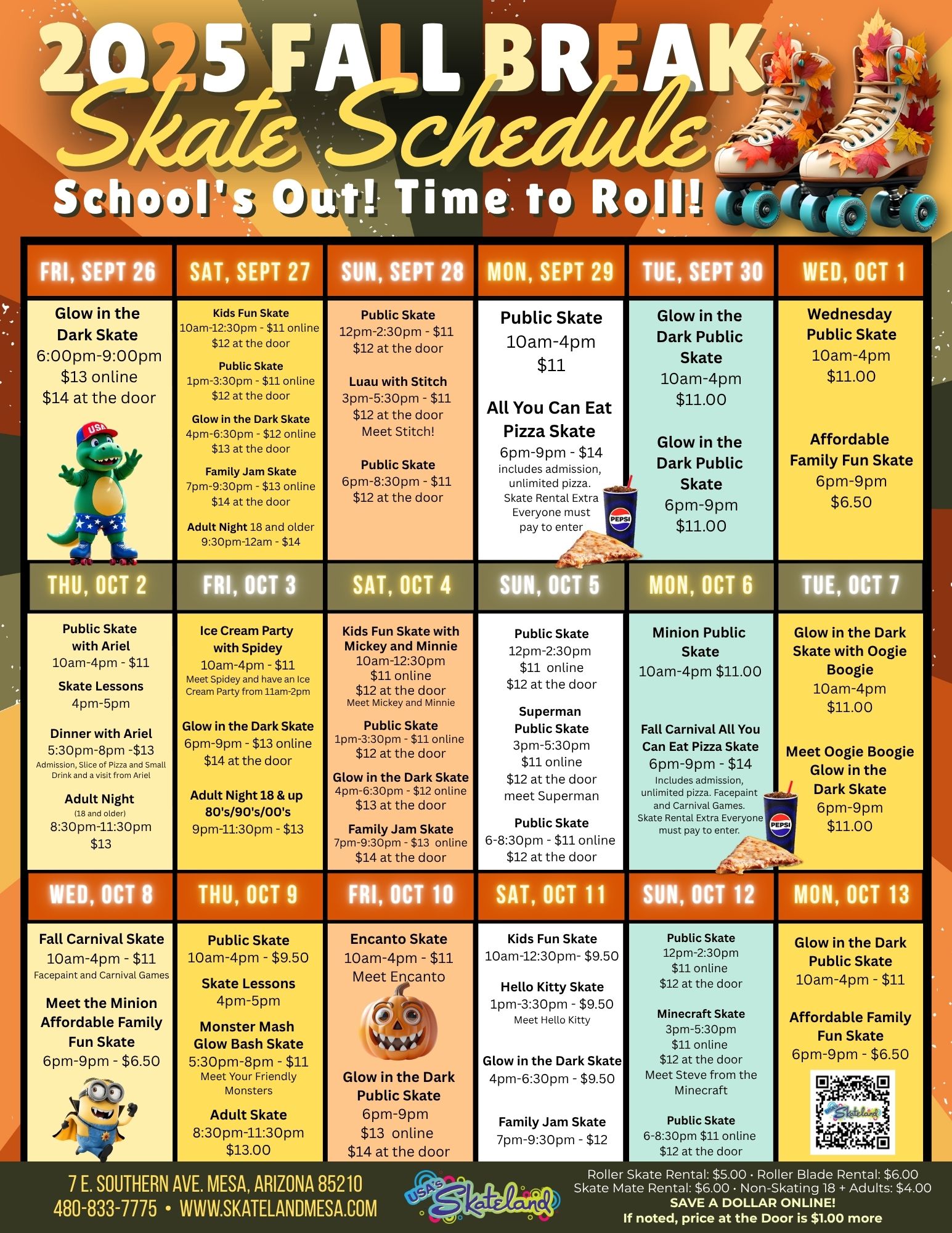 Fall Break Skating Schedule at Skateland Mesa