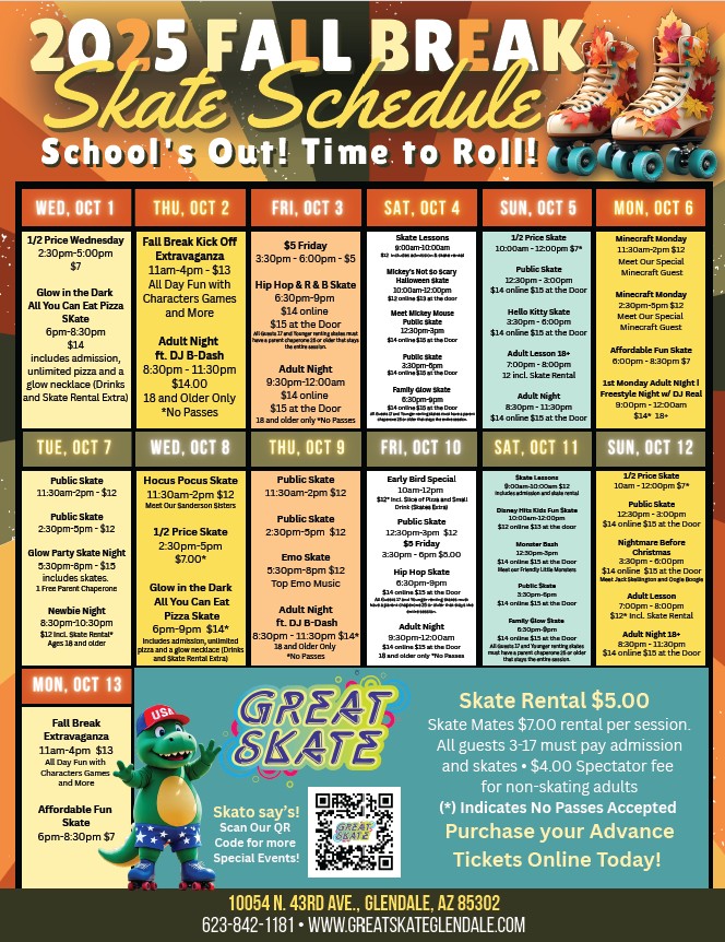 Fall Break Skating Schedule at Great Skate