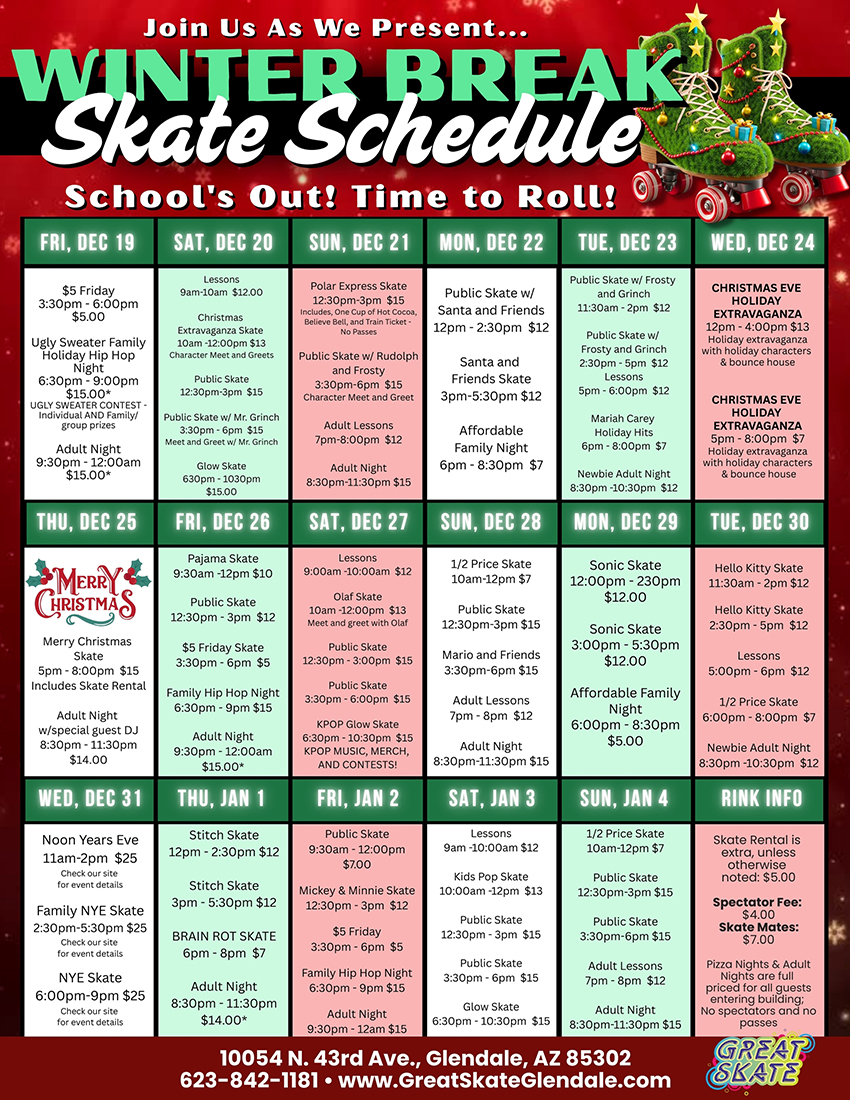 Winter Break 2025 Great Skate Glendale