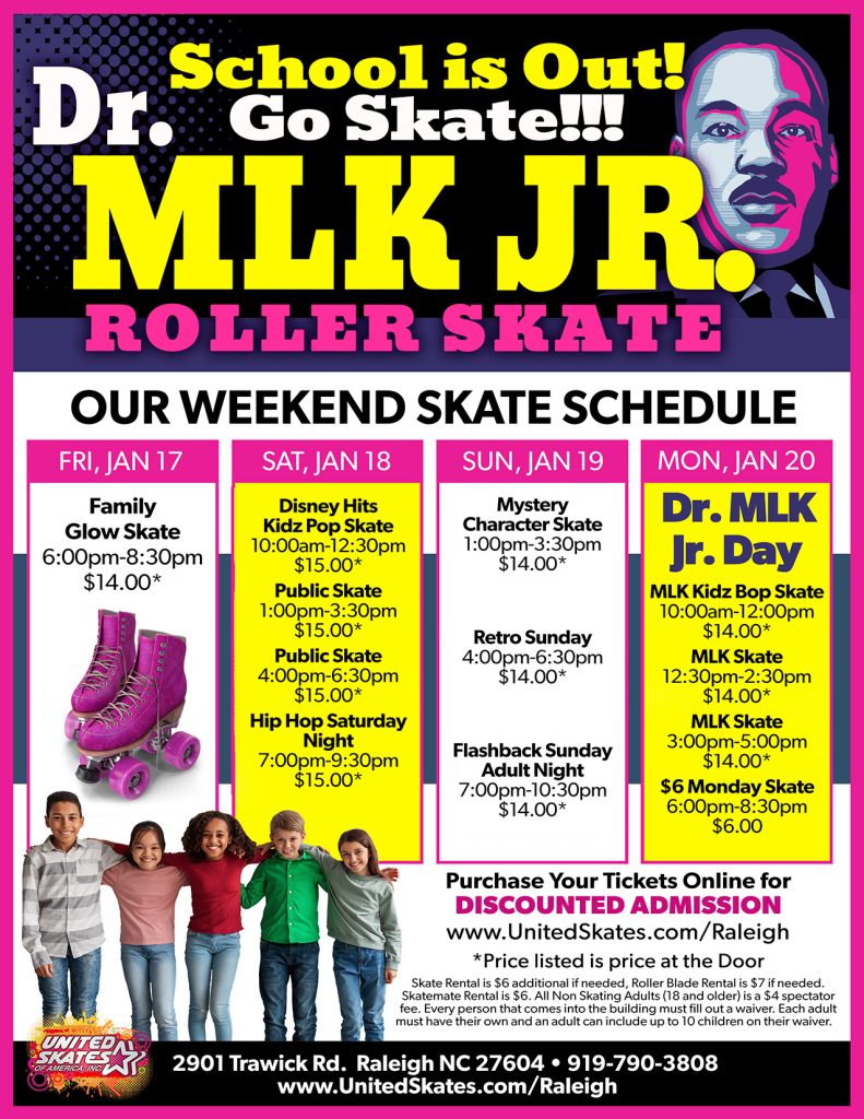 MLK Skating Schedule at United Skates in Raleigh School's Out Lets Roller Skate