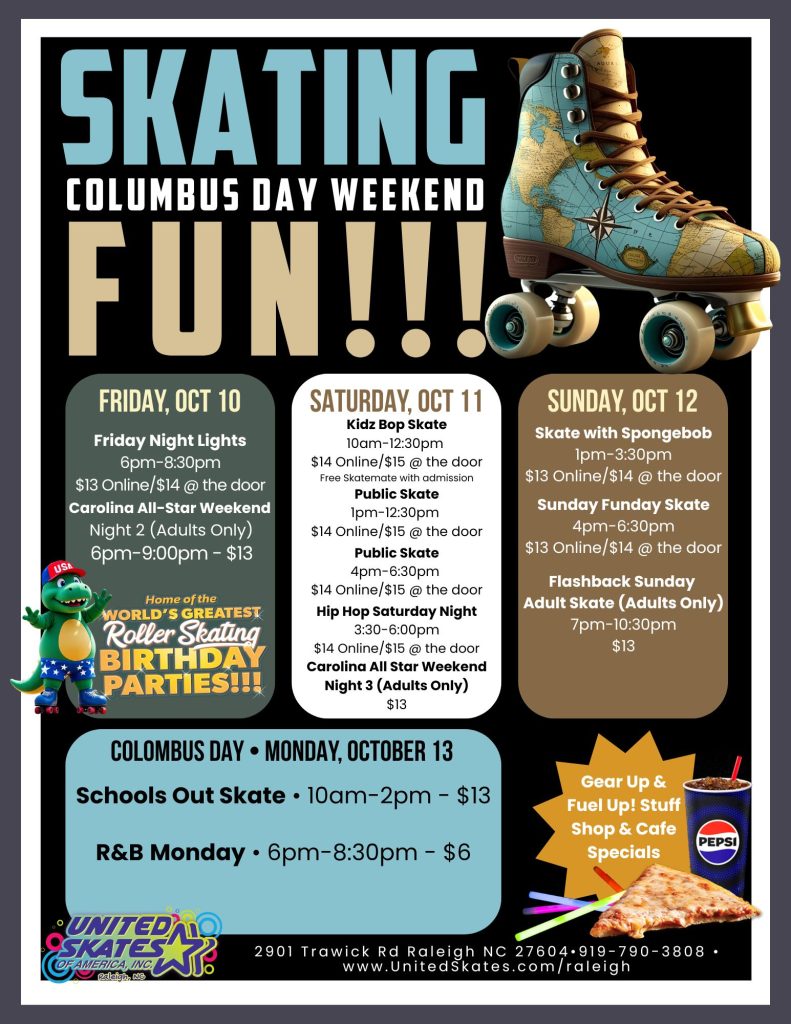 Schools Out Columbus Day come skating at United Skates