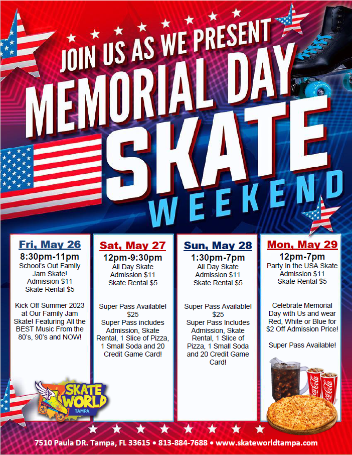 memorial day weekend skate at skate world