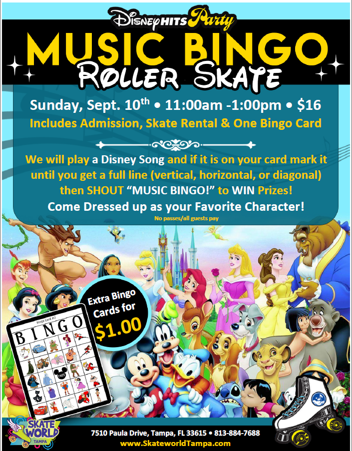 Disney music bingo skate at skate world tampa