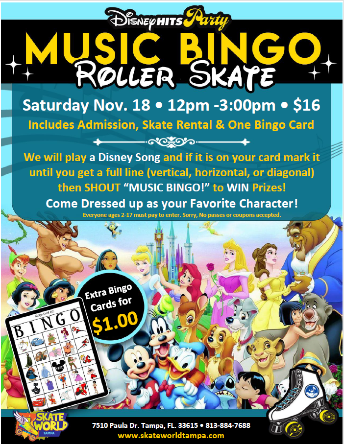 disney music bingo skate at skate world tampa