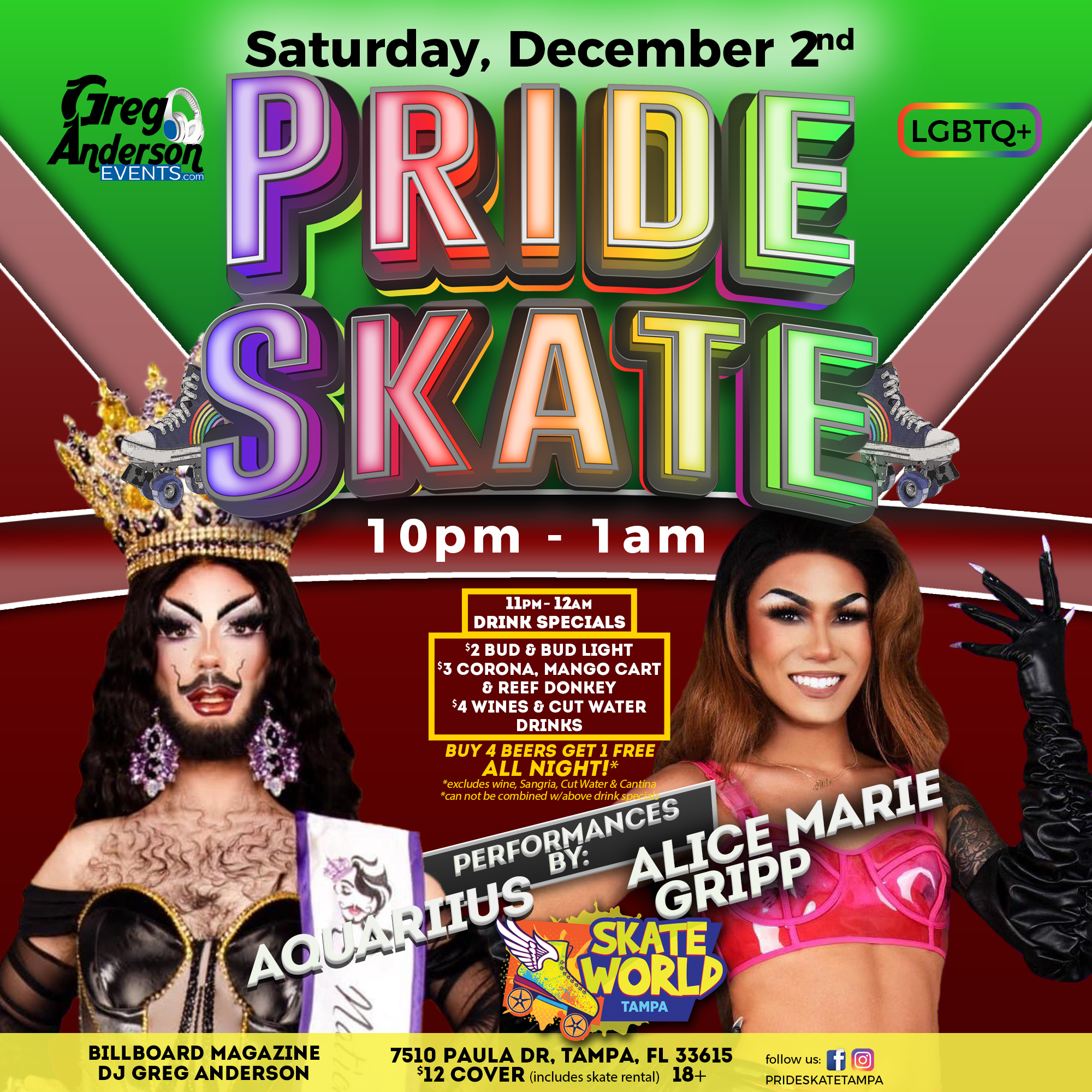 pride adult skate at skate world tampa