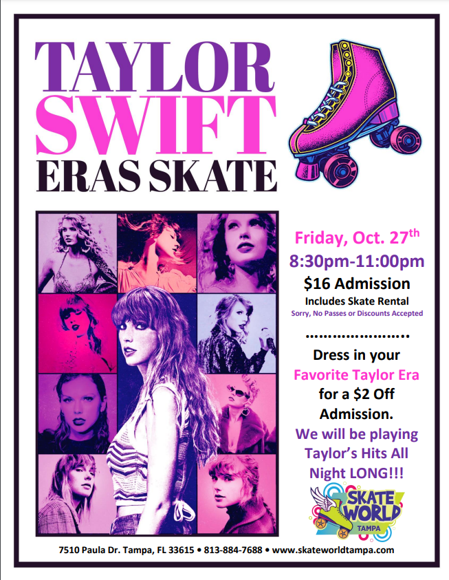 taylor swift eras skate at skate world tampa