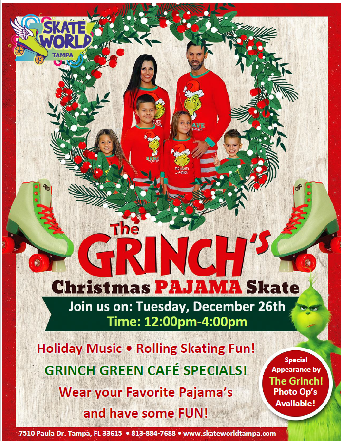 Grinch Pajama Skate at skate world tampa