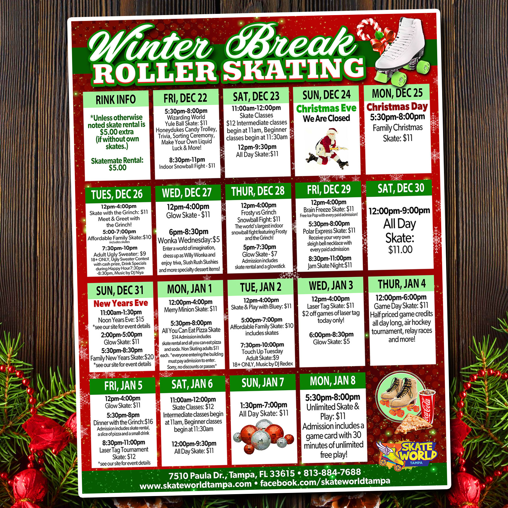 Skate World Tampa Winter Break Calendar