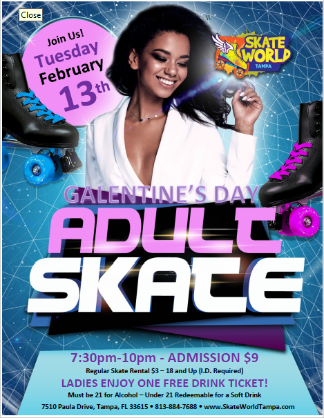 galentines adult skate at skate world tampa