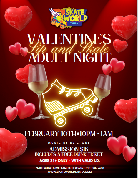 valentines sip & skate at skate world tampa
