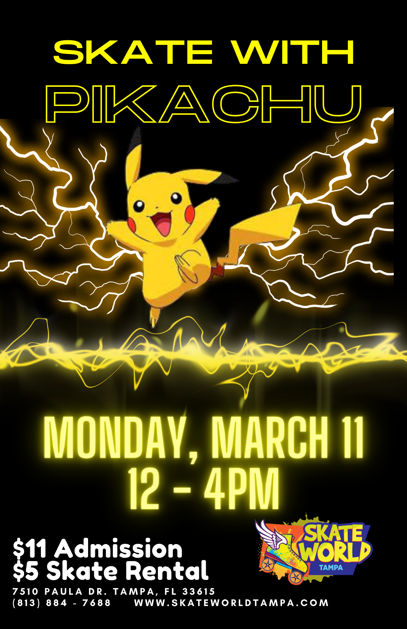 Skate with Pikachu at Skateworld Tampa