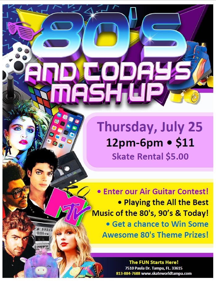 80's 90's and today music mashup skate at skate world tampa!