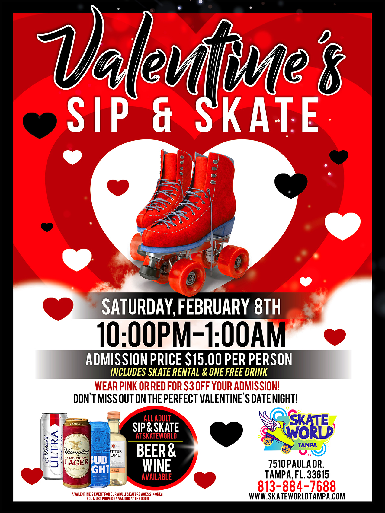 Valentine's Sip & Skate at Skateworld Tampa!