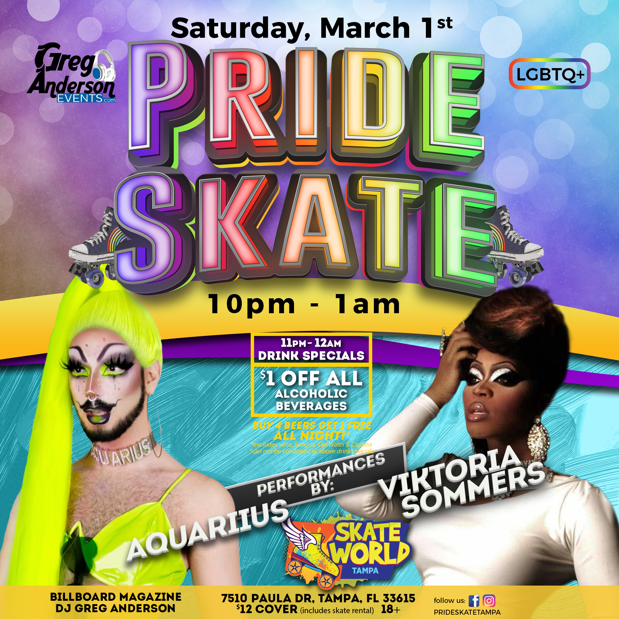 Pride Skate at Skateworld Tampa! LGTBQ Friendly and 18+