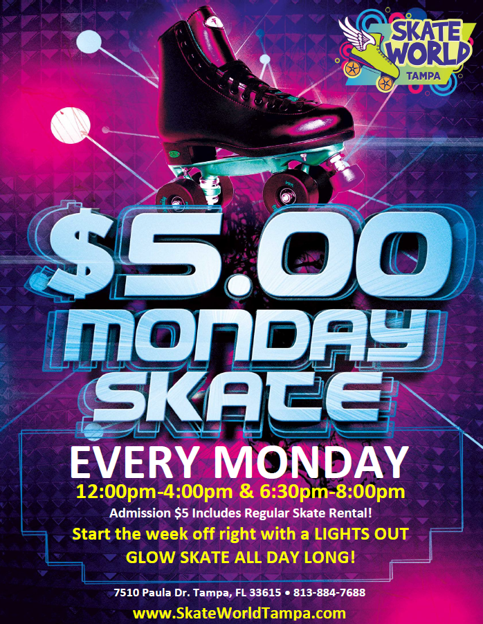 5 Dollar Monday Summer Skating at Skateworld Tampa