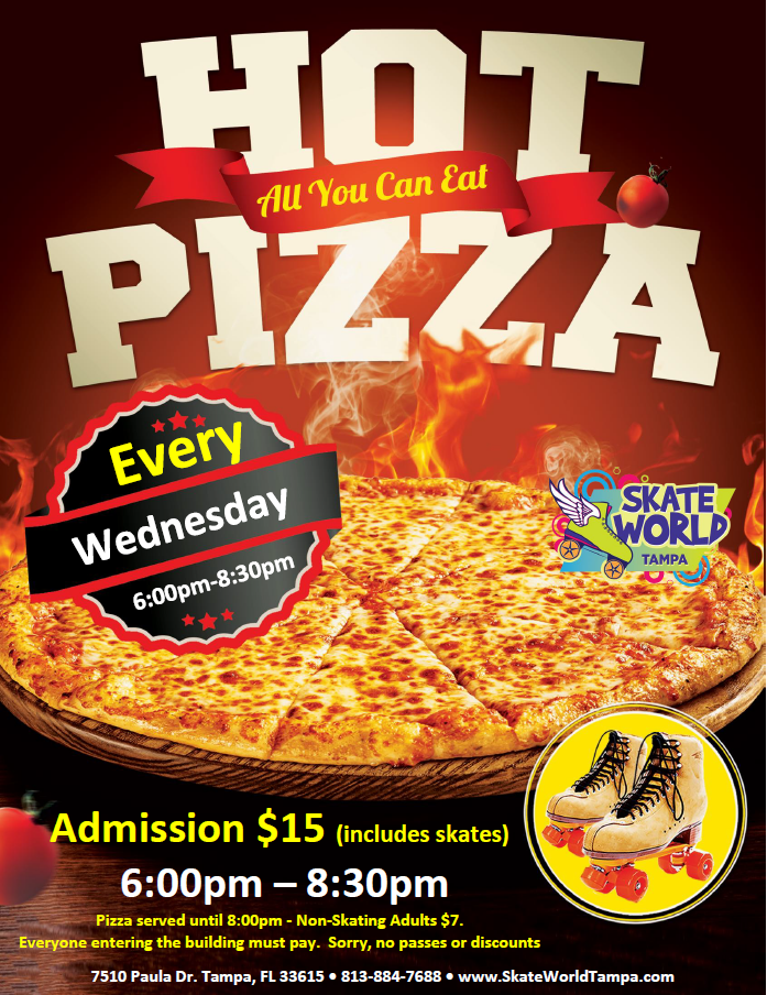 all you can eat pizza and skating at skate world tampa