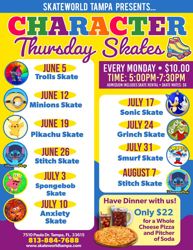 Character Thursday Skates every Thursday at Skateworld Tampa!