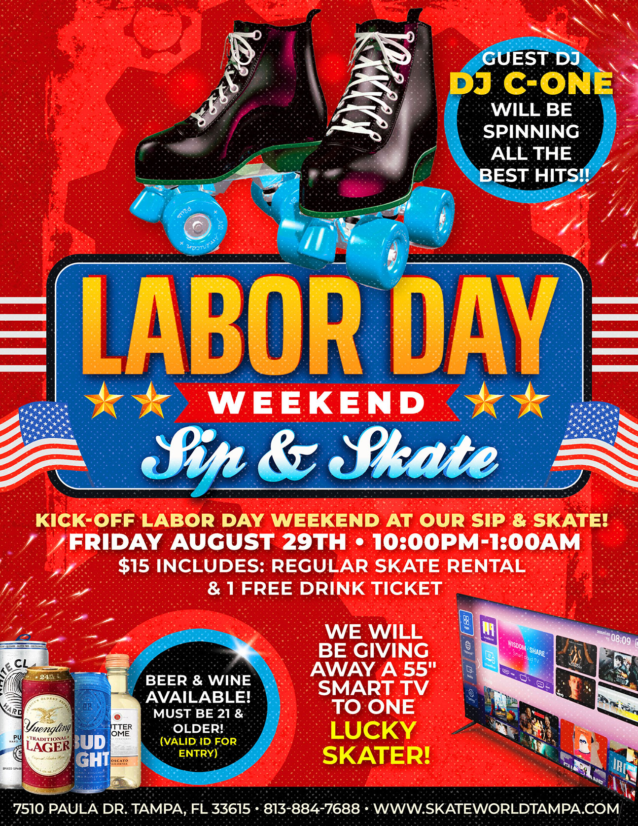 Labor Day Weekend Sip & Skate, Skating, laser tag and more for ages 21 and up