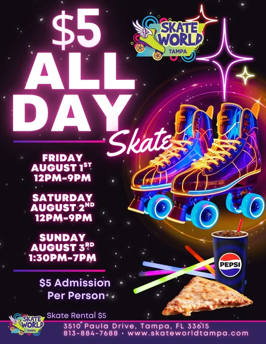 $5 All Day Skates ALL weekend at Skateworld Tampa