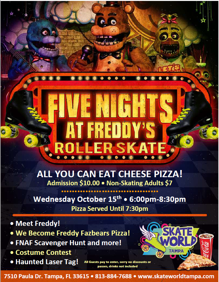 Five Nights at Freddys All You Can Eat Cheese Pizza Skating and Laser Tag at Skateworld Tampa