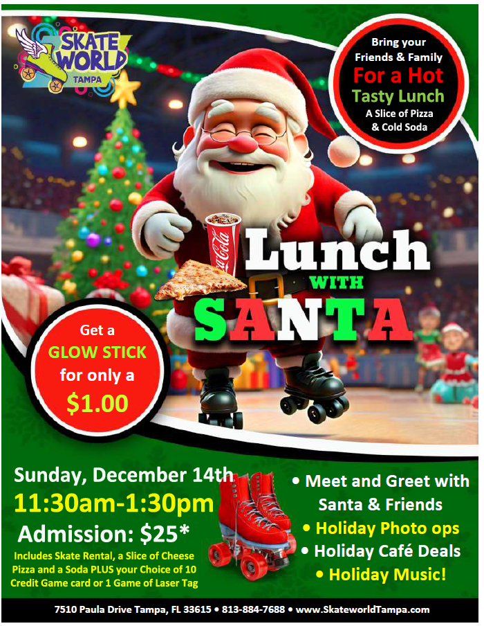 Lunch, Laser Tag and Skating with Santa at Skateworld Tampa