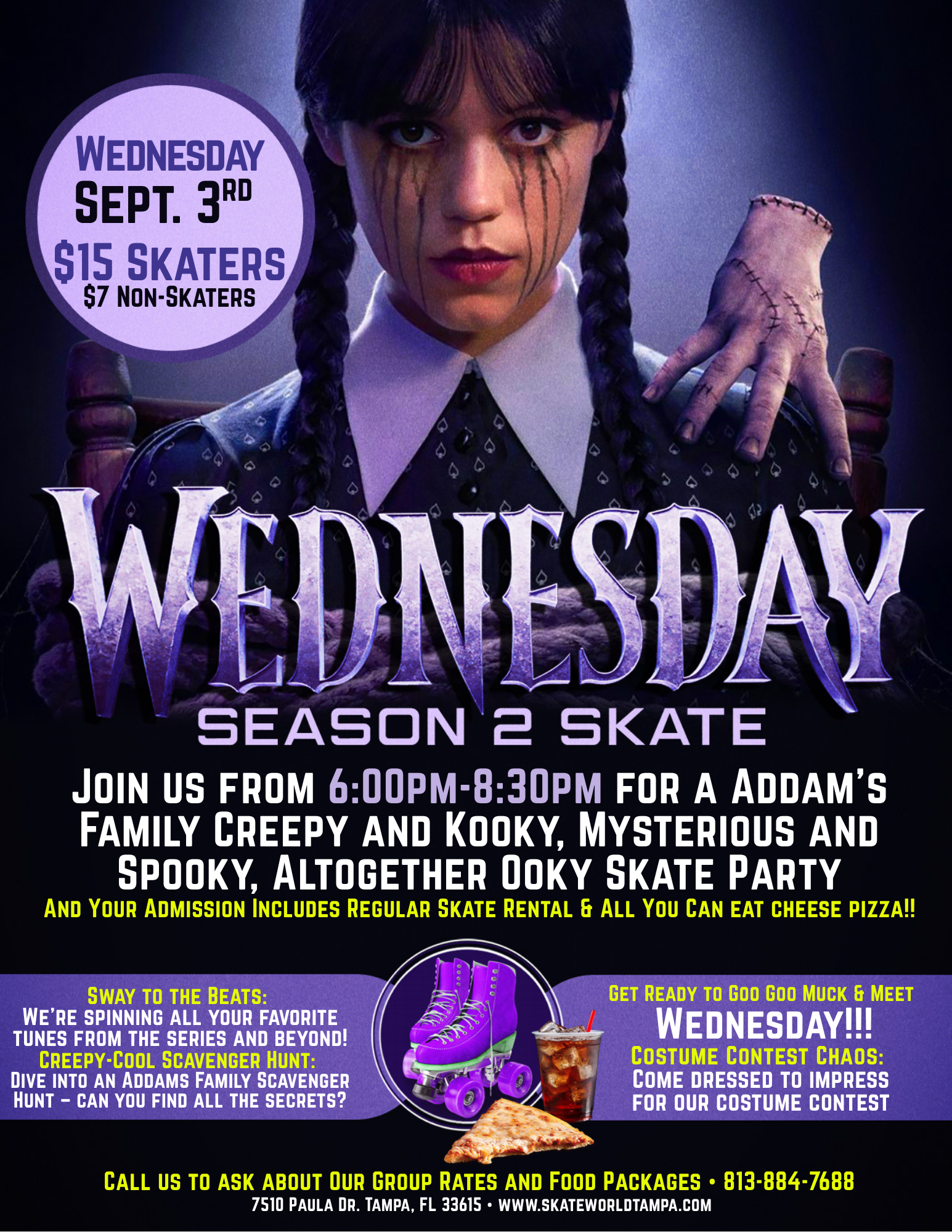 Wednesday Addams Skating and Laser Tag at Skateworld Tampa