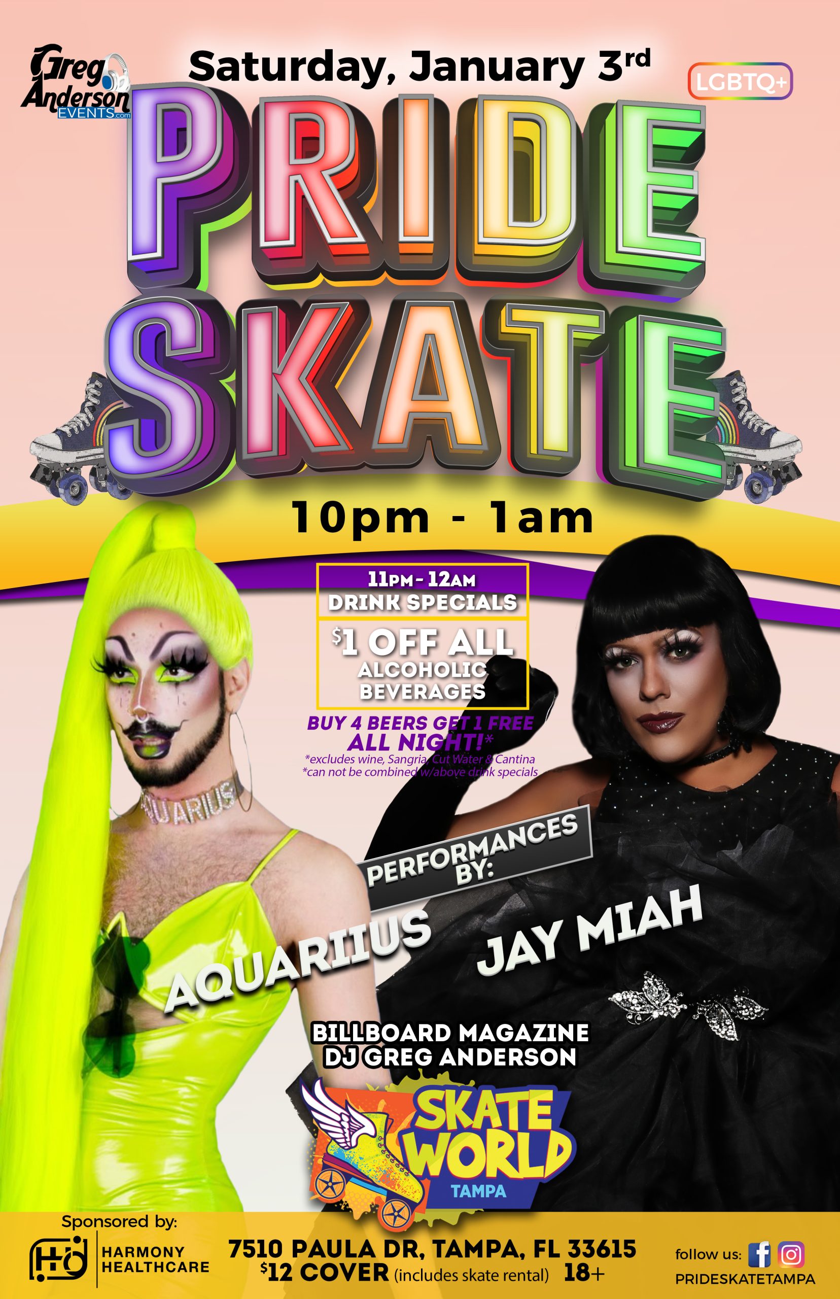 LGBTQIA+ PRIDE Skating at Skateworld Tampa for Ages 18 and up