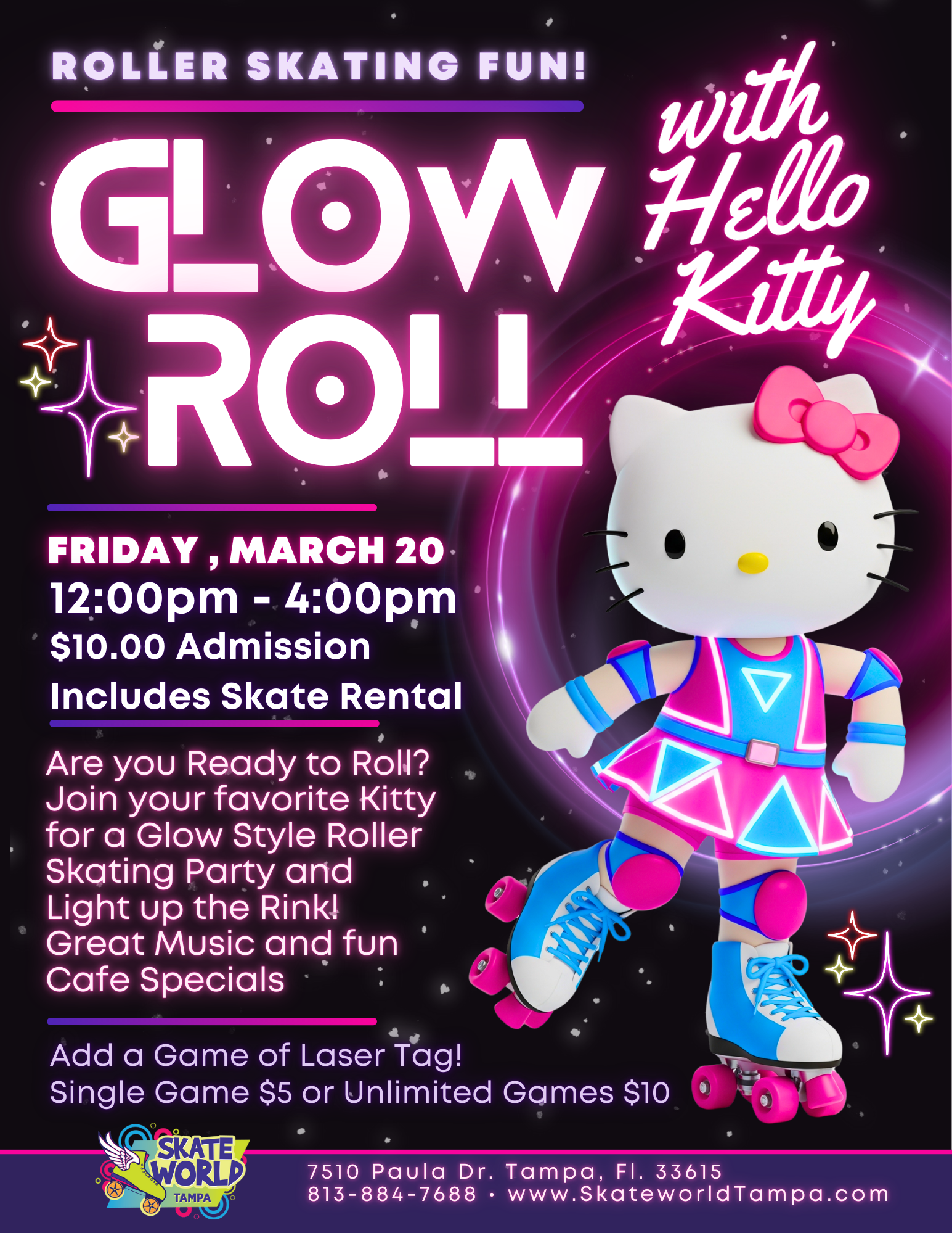 Hello Kitty Glow Roll Skating and Laser Tag at Skateworld Tampa