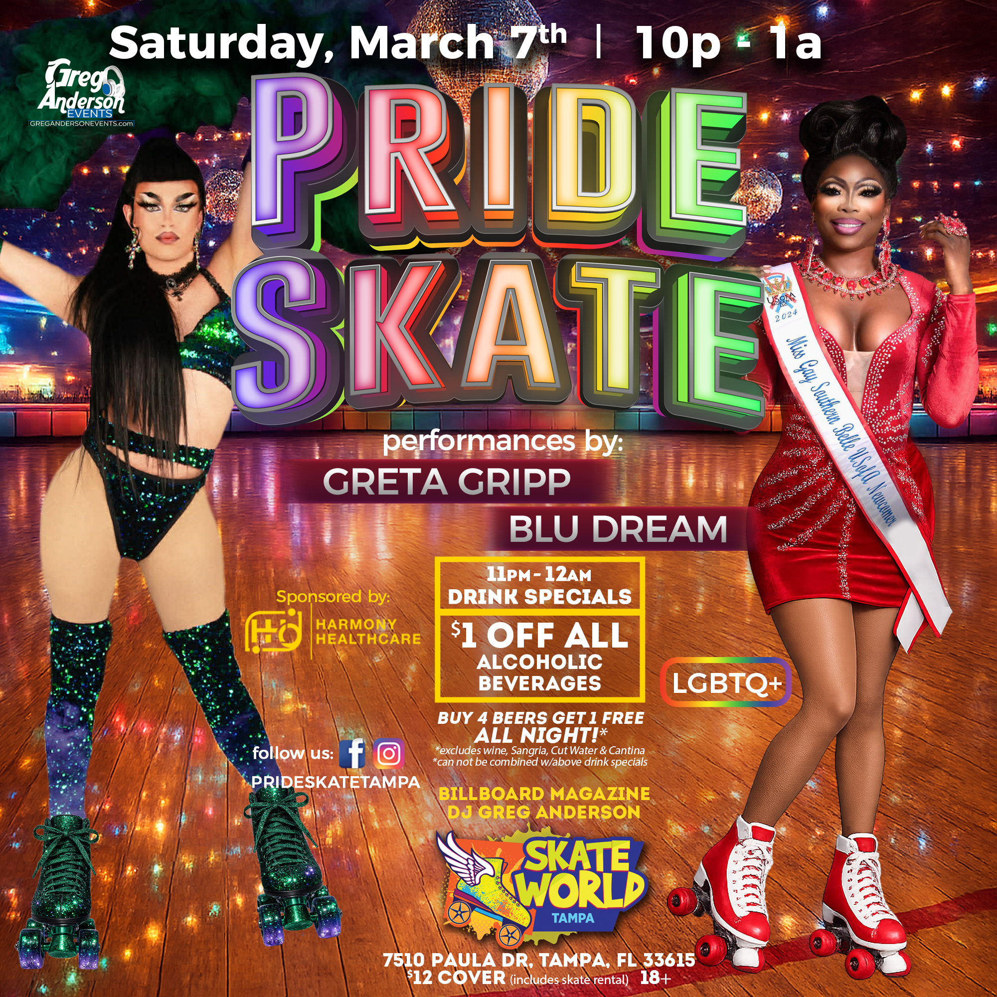 Pride Skate Tampa is Back! Ages 18 and up, LGBTQIA+ Inclusive Skate Night