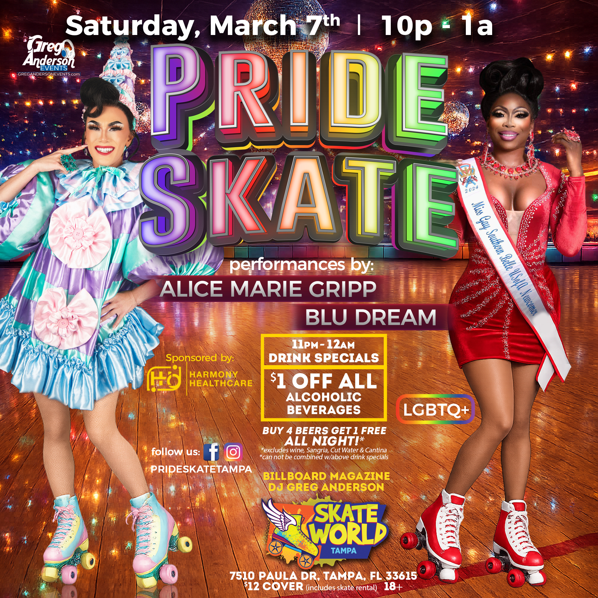 Pride Skate Tampa is Back! Ages 18 and up, LGBTQIA+ Inclusive Skate Night