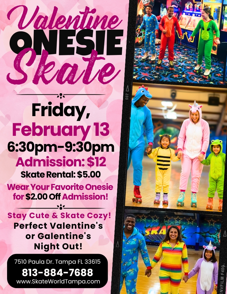 Valentine Onesie Skating and laser Tag at Skateworld Tampa