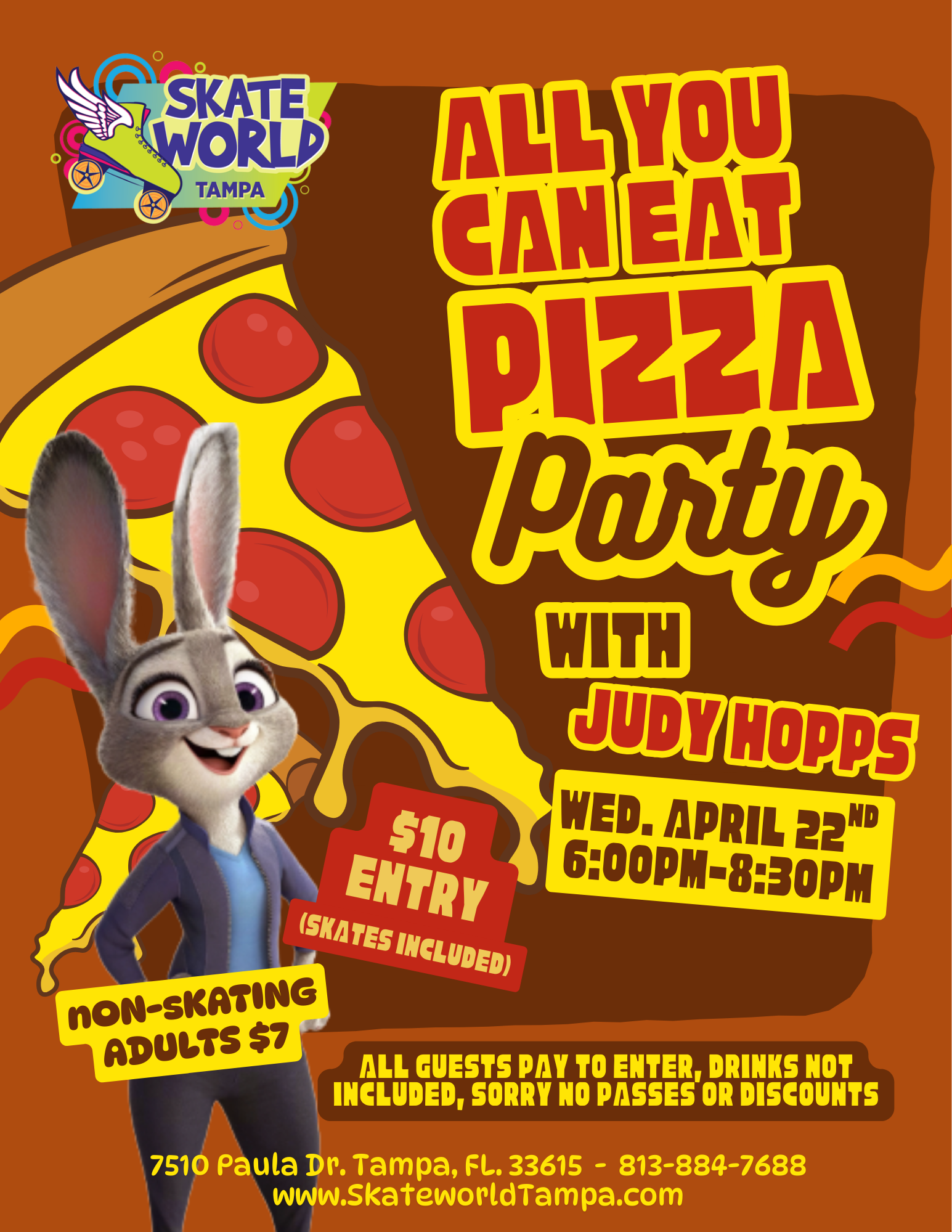 All You Can Eat Pizza and Skating with Judy Hopps at Skateworld Tampa!