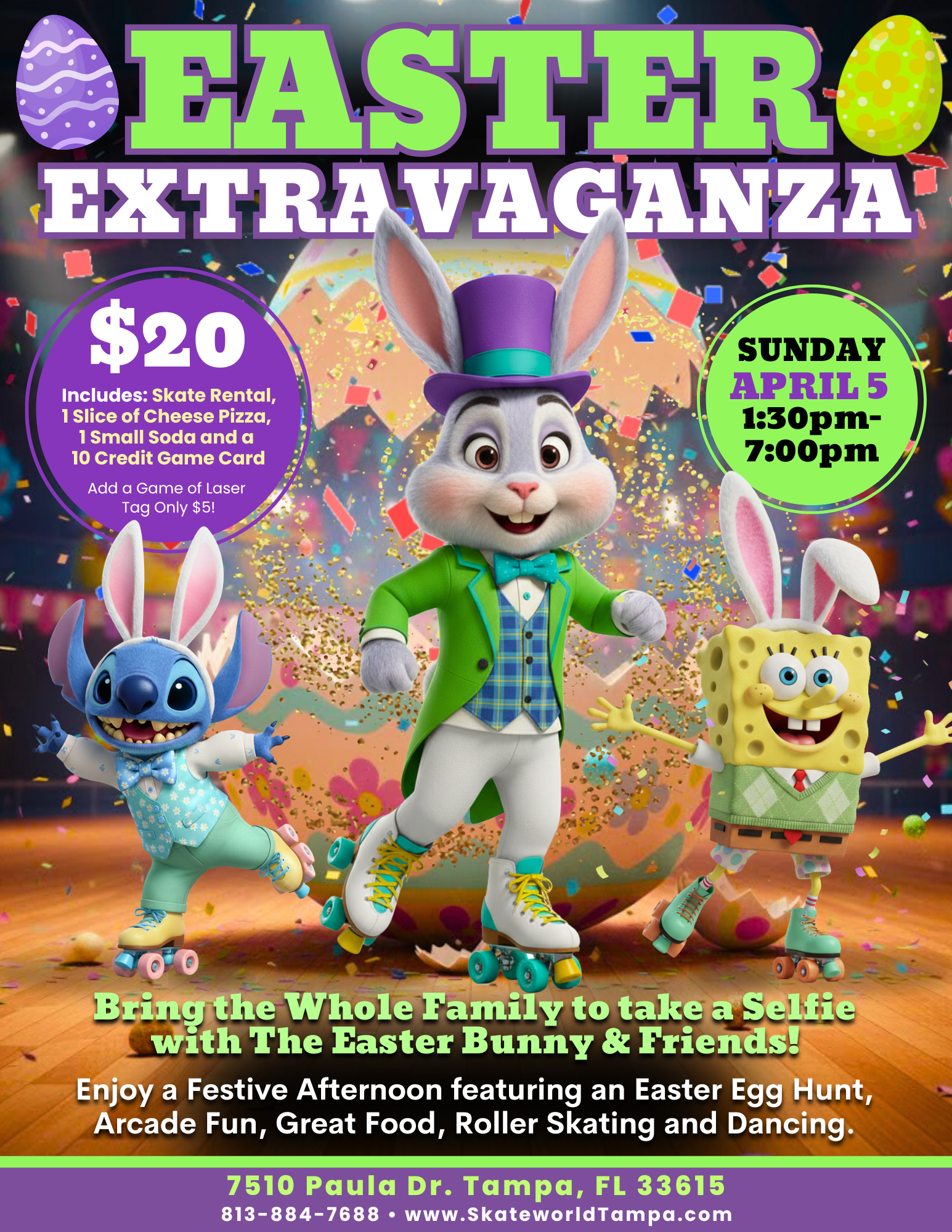 Easter Sunday Extravaganza Skating, Laser Tag, Easter Egg Hunt and More at Skateworld Tampa!