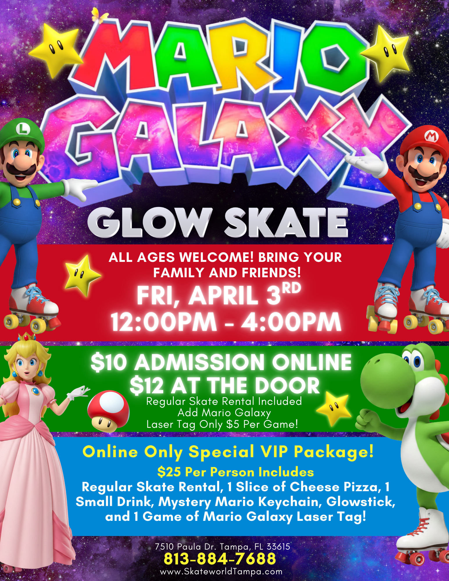 Mario Galaxy Glow Skating at Skateworld Tampa