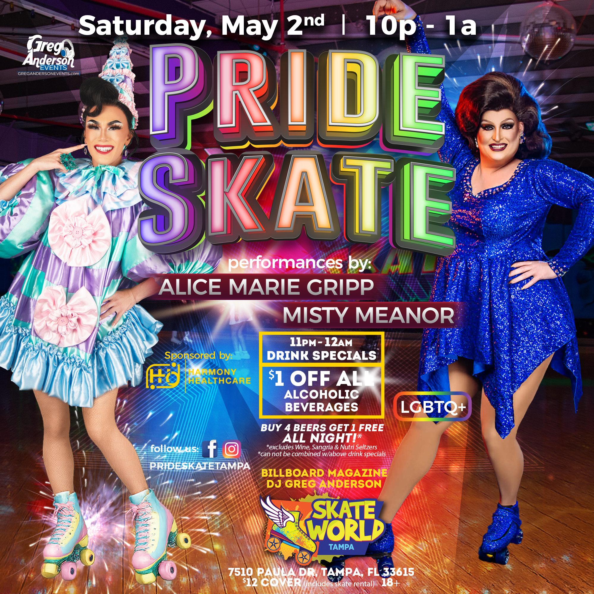 LGBTQIA+ pride roller skate event at Skateworld Tampa