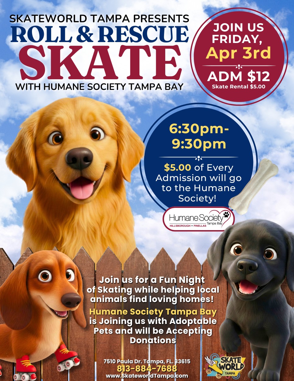 Roll and Rescue Skating at Skateworld Tampa with Humane Society Tampa Bay
