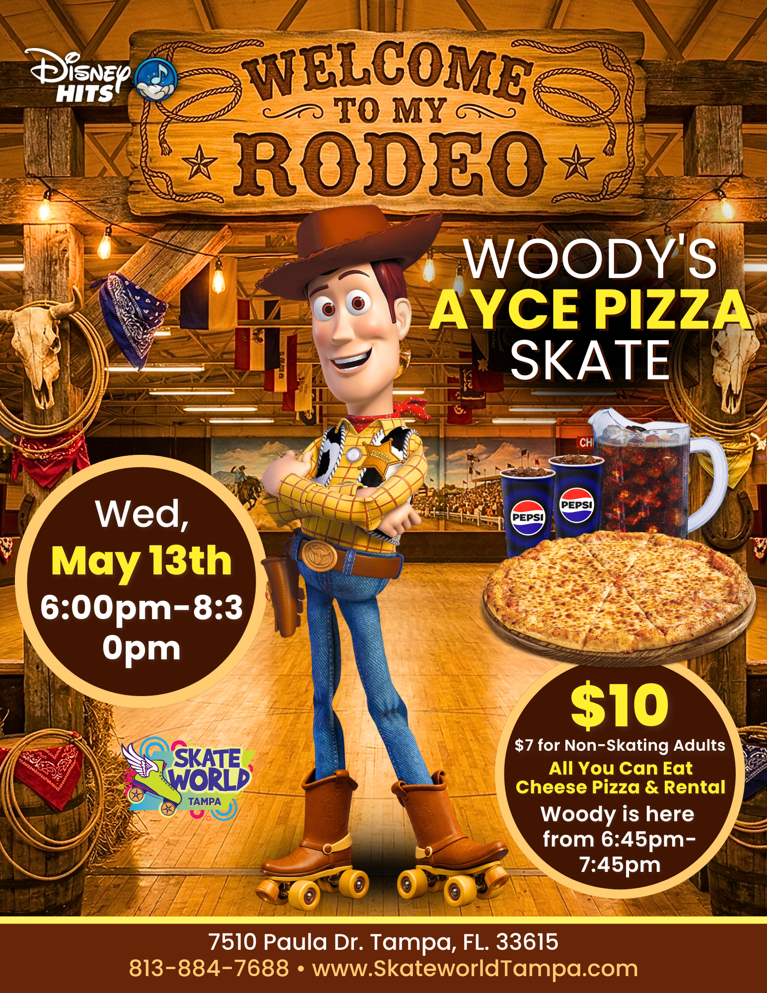 Woody's All You Can Eat Cheese Pizza Skating and laser tag at Skateworld Tampa
