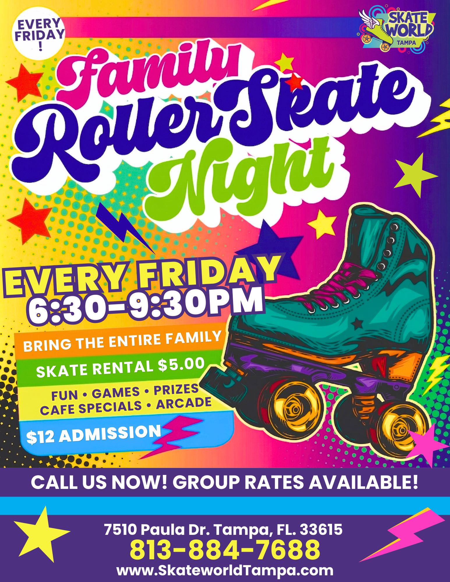 Family Friday Summer Skate Nights Skating at Skateworld Tampa