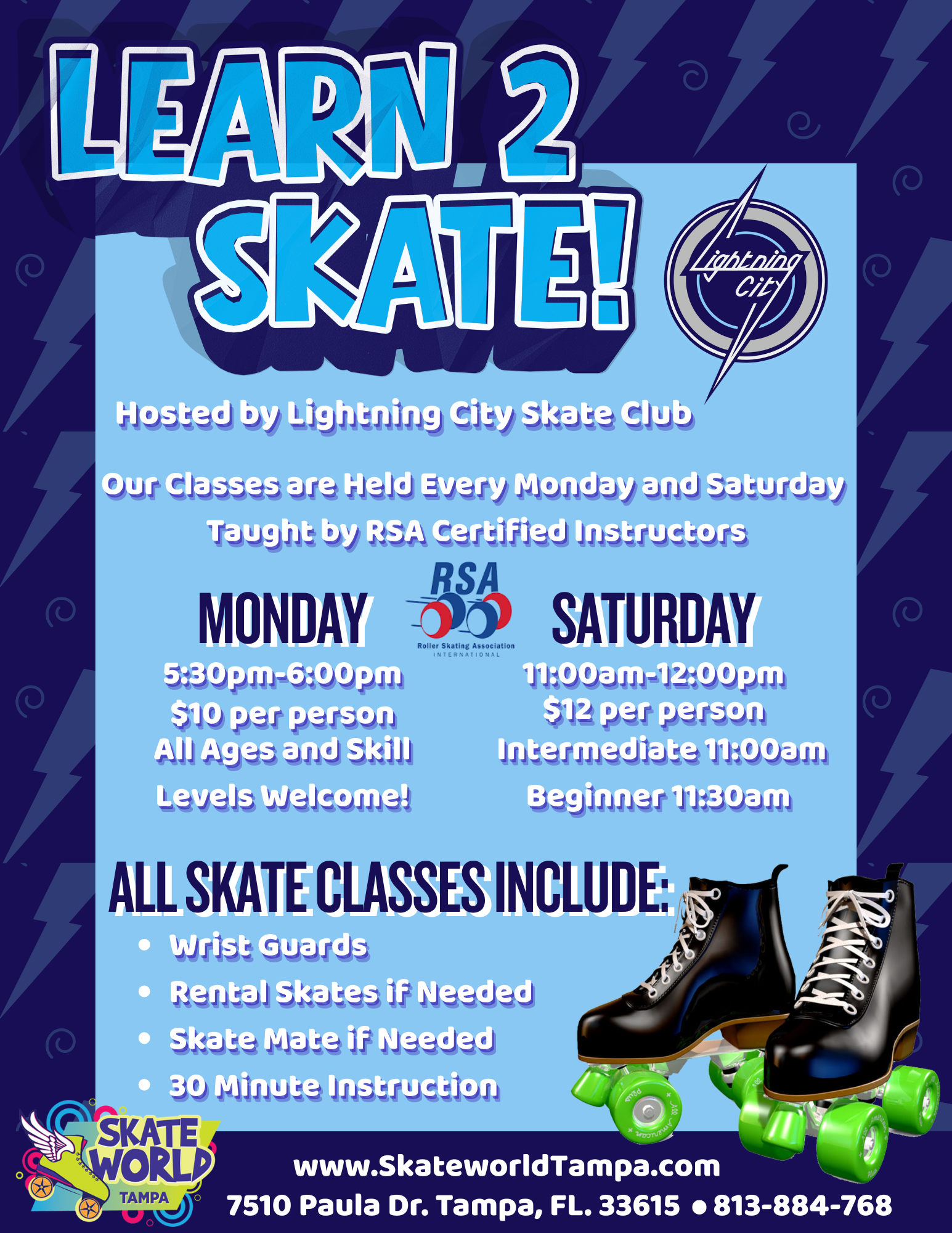 Learn to Skate Classes at Skateworld Tampa Lessons