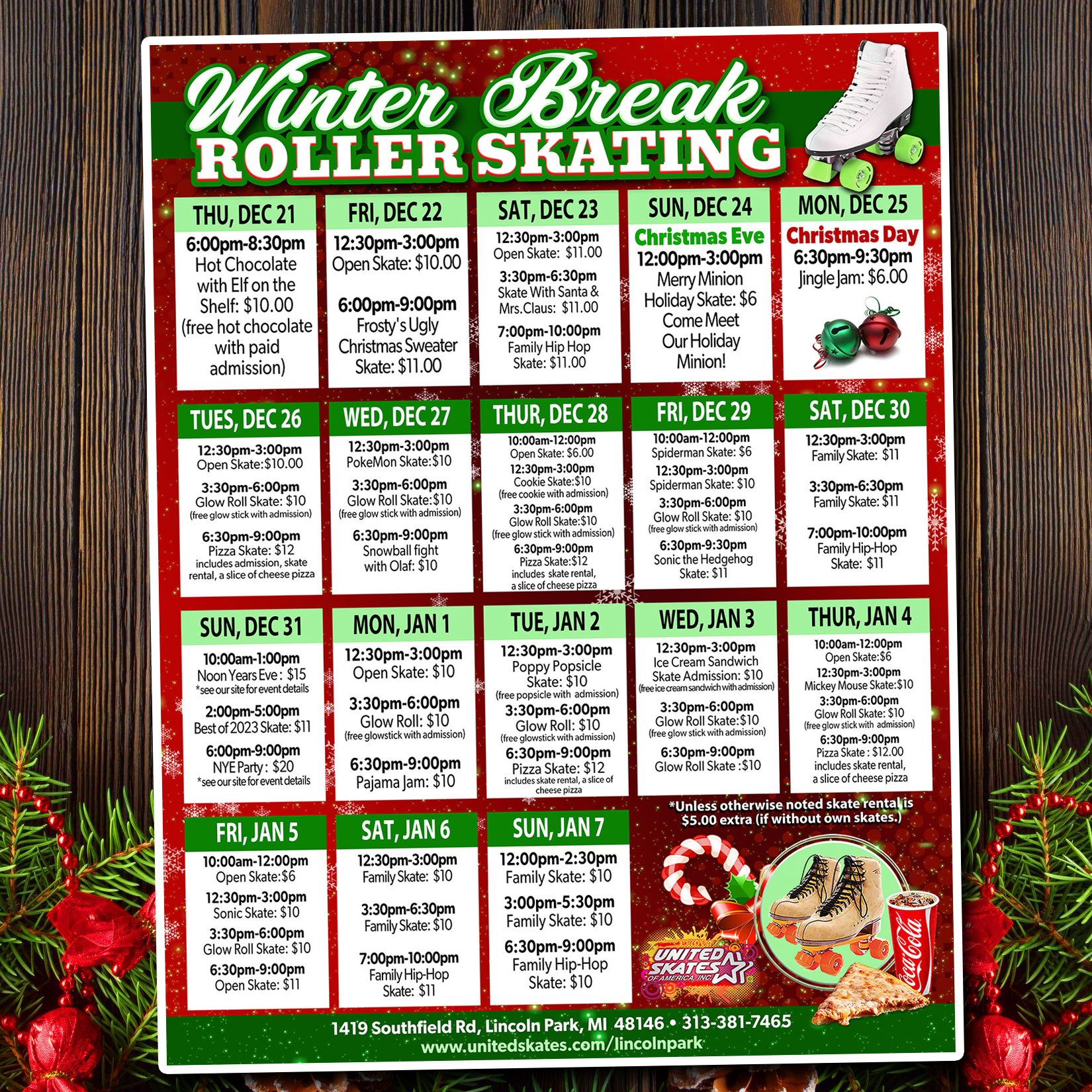 United Skates Lincoln Park Winter Break Calendar