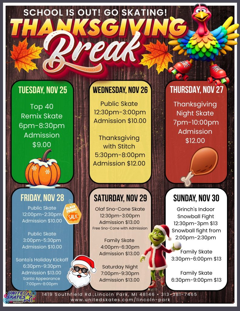United Skates Lincoln Park Thanksgiving Break 2025