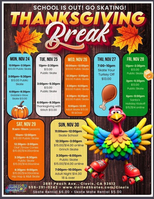 Thanksgiving Break Skating at United Skates in Clovis CA