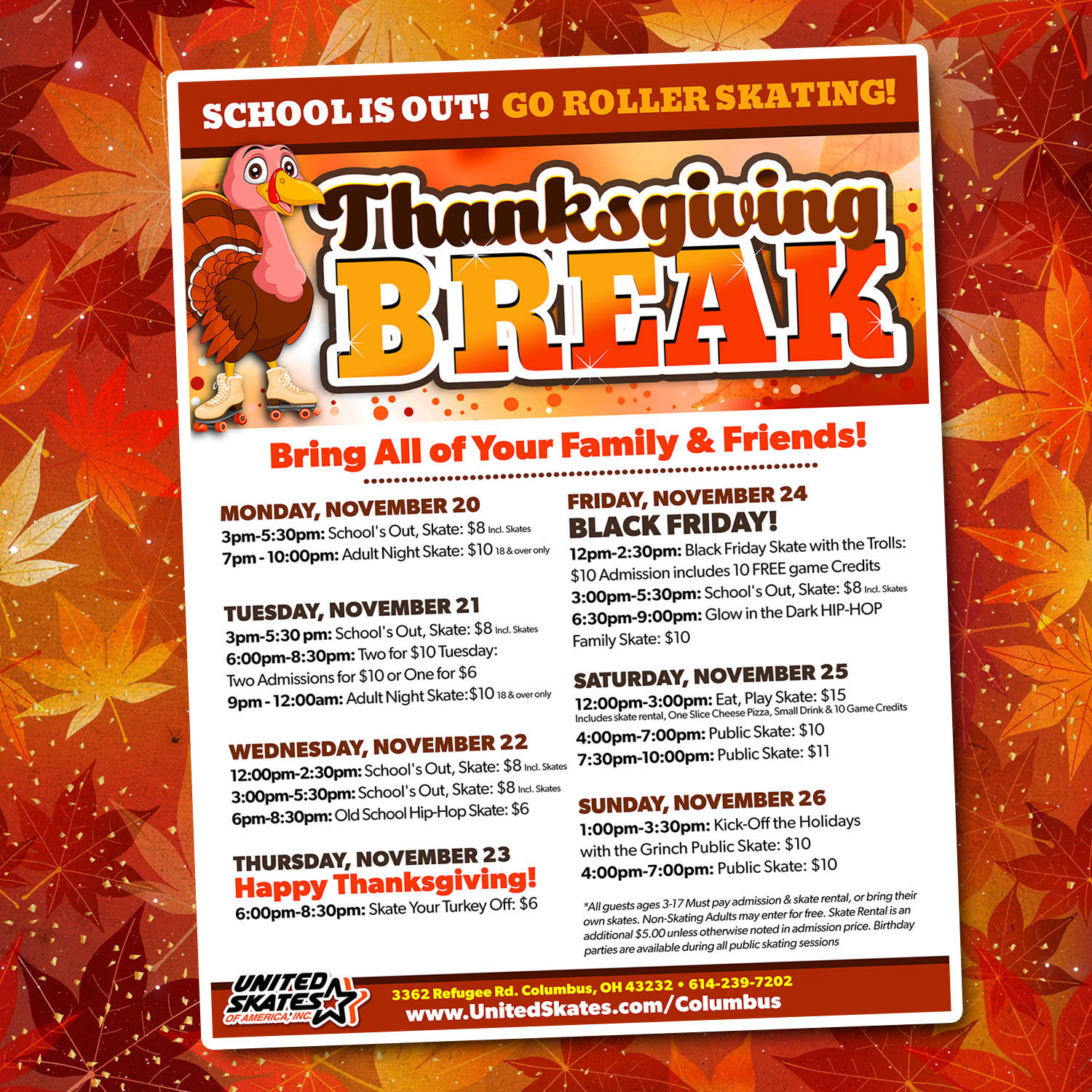 United Skates Thanksgiving Skating Schedule