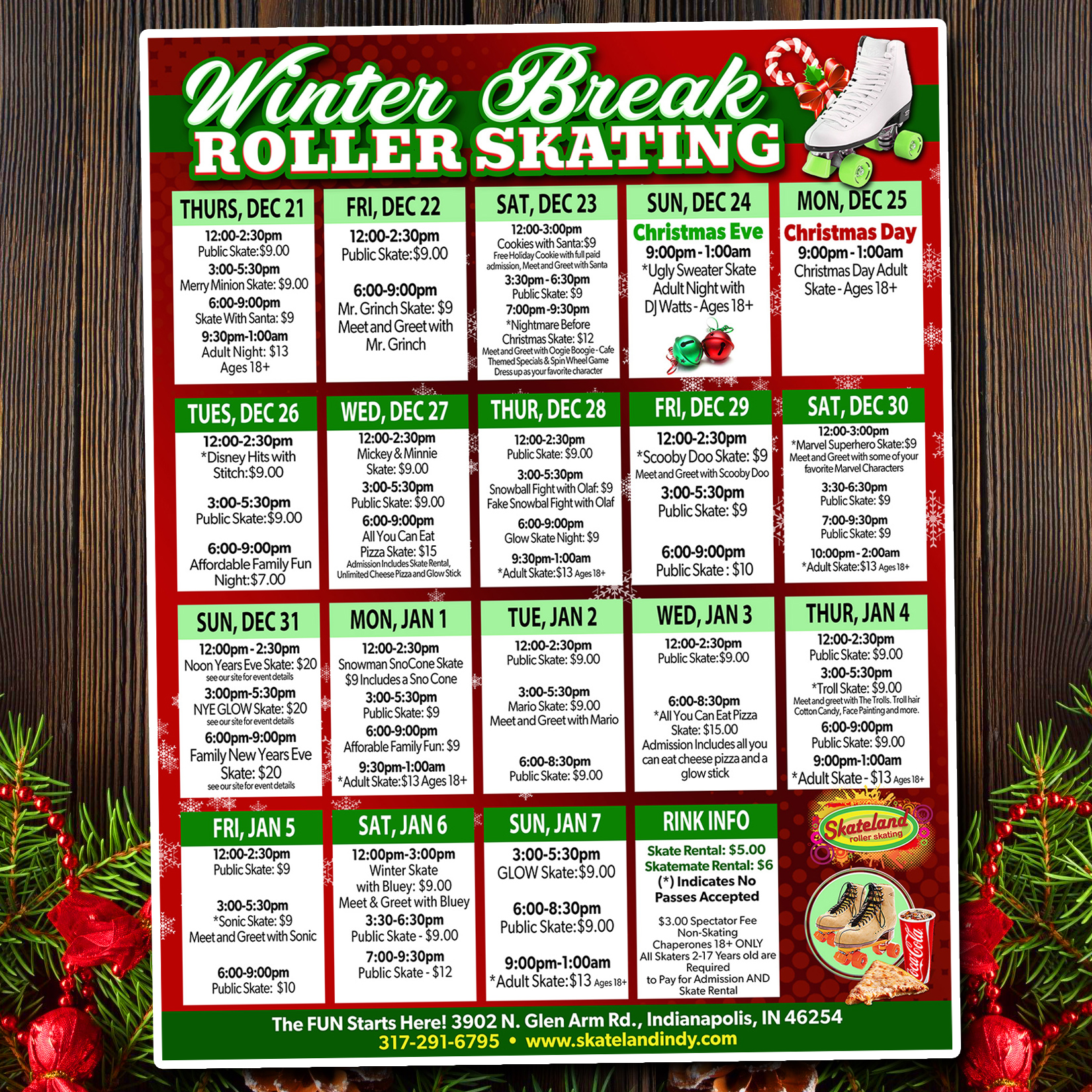 Skateland Winter Break Calendar