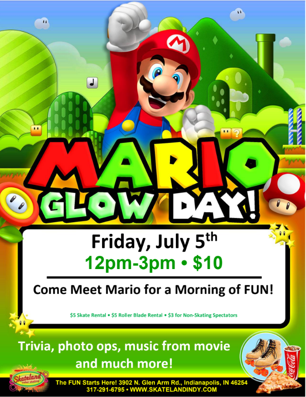 Skateland Indy Mario Glow Day